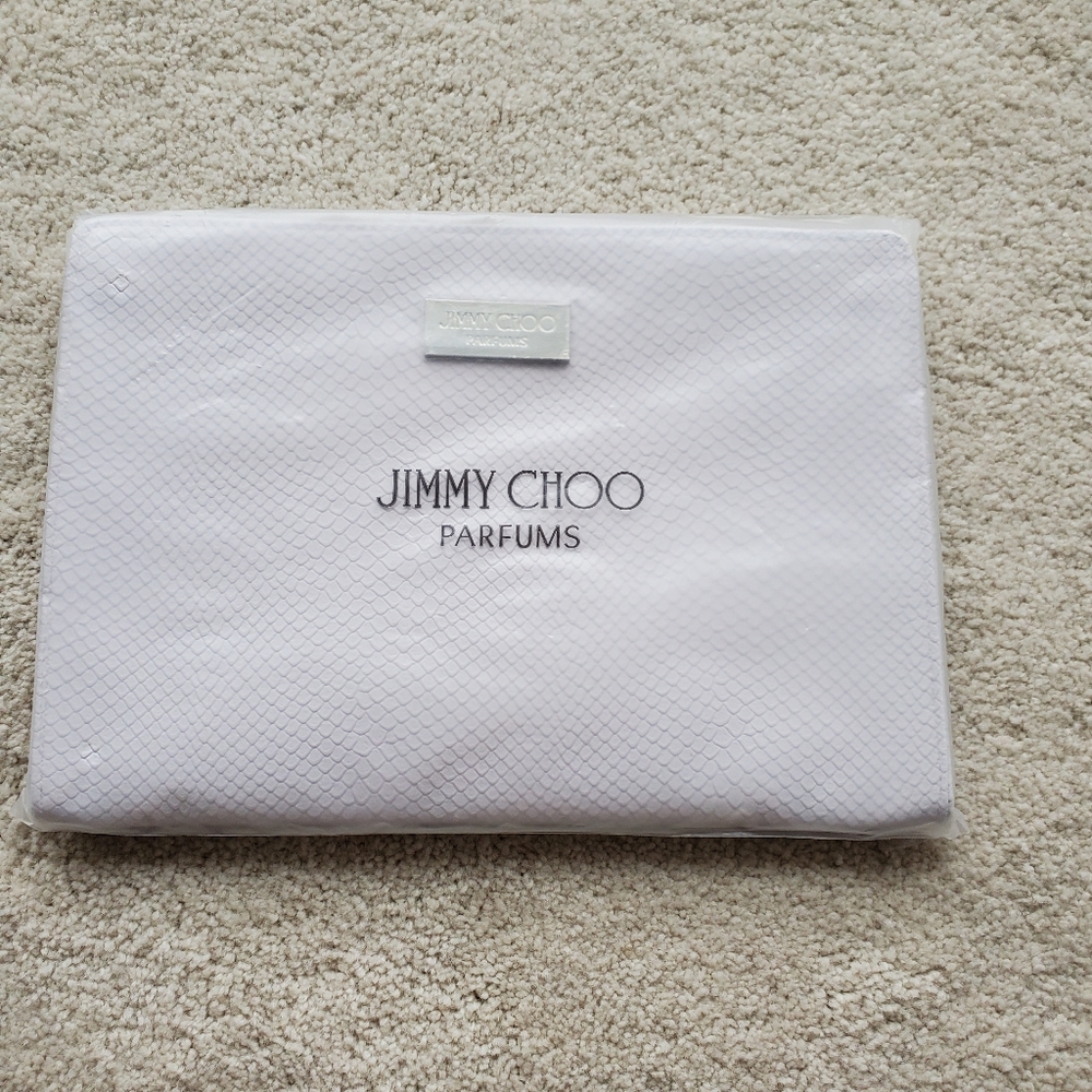 Jimmy Choo Pale Pink Snake Skin Print Clutch Bag Makeup Cosmetics Zippered Pouch